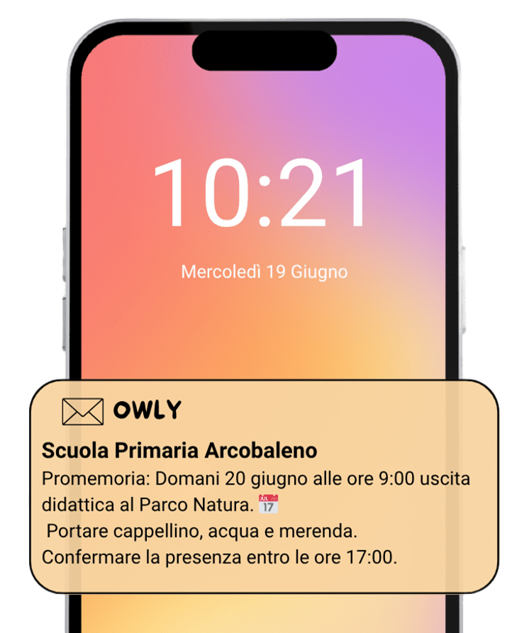 Illustrazione di uno smartphone che riceve un messaggio di avviso dalla scuola